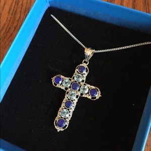 Blue Cross Pendant Necklace